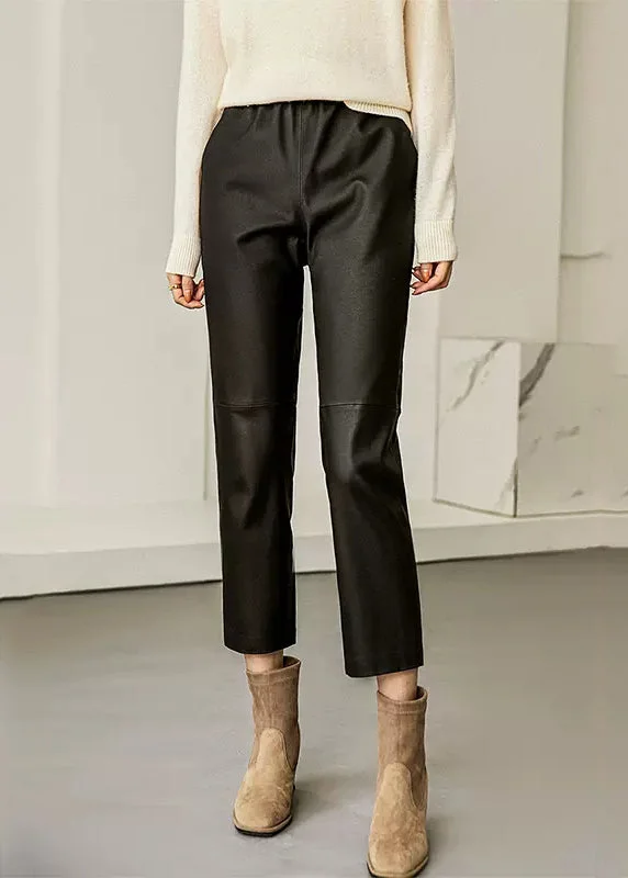 Limited Stock Fitted Black Patchwork Faux Leather Crop Pants Fall