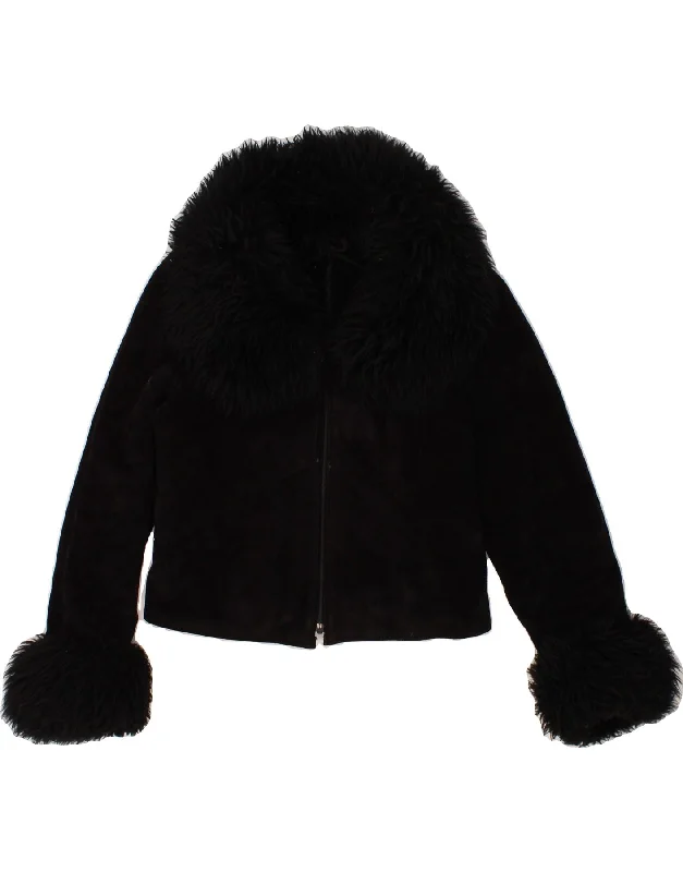 Low Price VINTAGE Womens Crop Suede Jacket UK 8 Small Black Leather