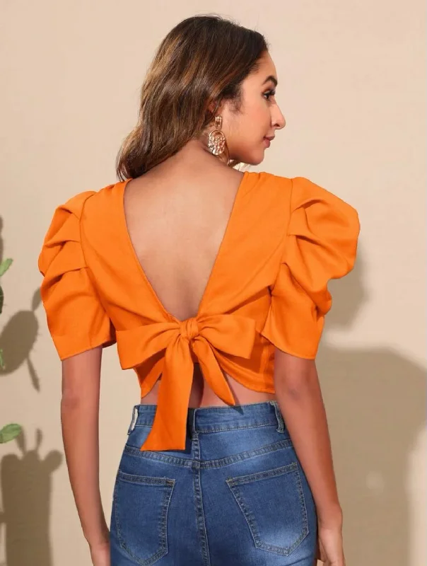 Referral Discount Orange Back Tie Ruffle Crop