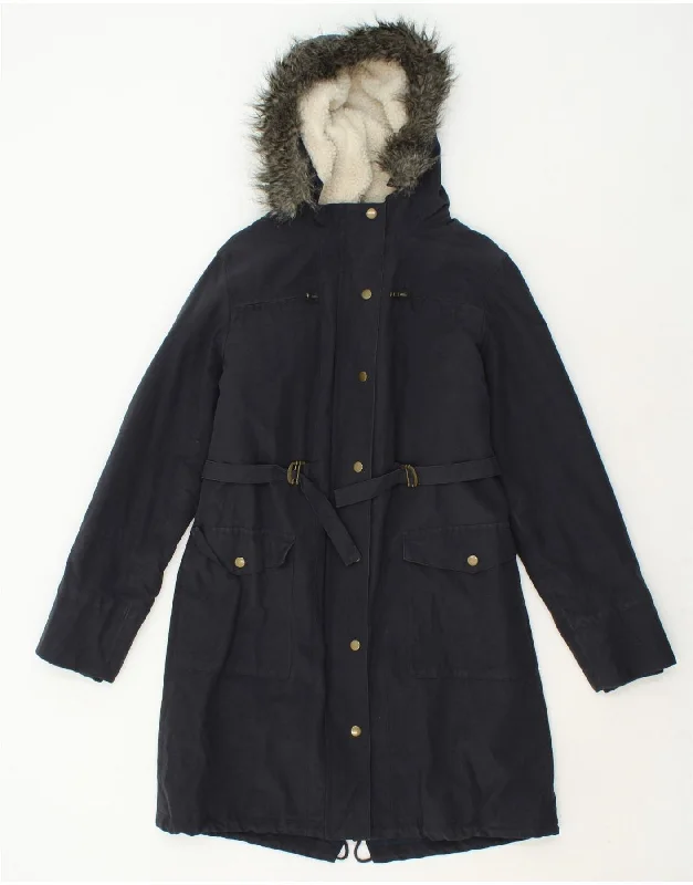 Clearance Sale HOBBS Womens Hooded Parka Jacket UK 12 Medium  Navy Blue Cotton