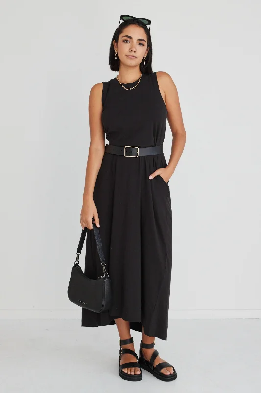 Limited Quantity Base Black Knit Swing Dress