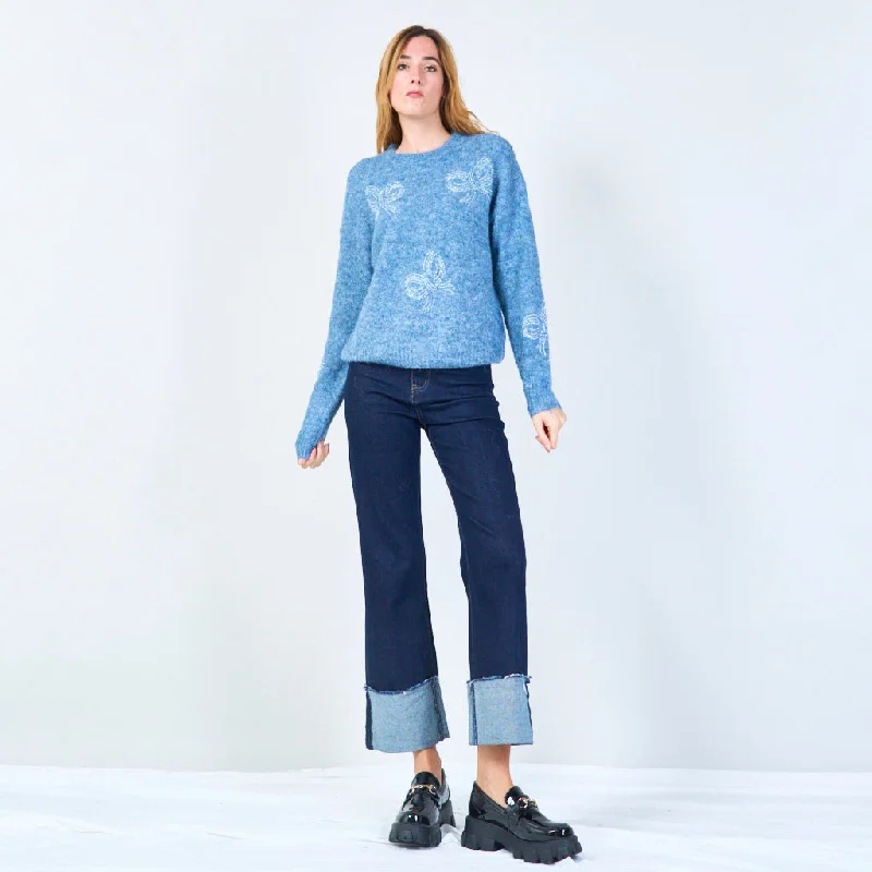 New Arrival Soft knit sweater with subtle embroidery wholesale