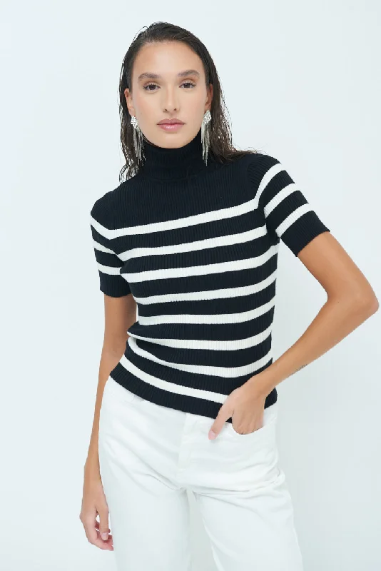 Deal Explosion Striped ribbed turtleneck short-sleeve top wholesale