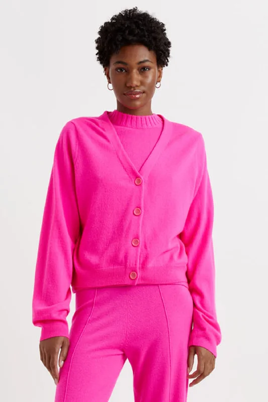 Limited Time Fuchsia Wool-Cashmere Cropped Cardigan