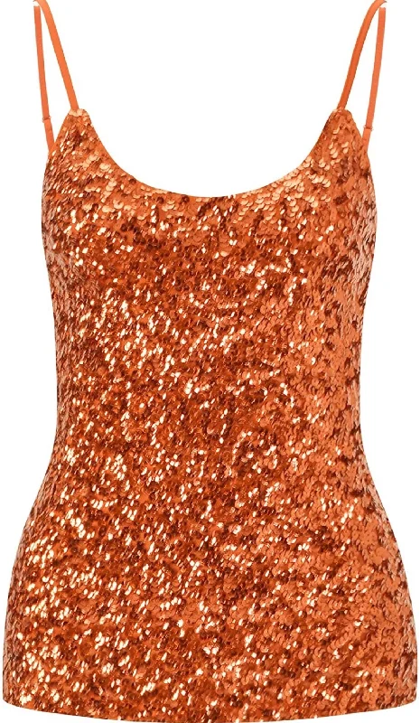 Super Deal Orange Sequin Tank Top