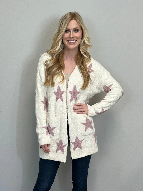 Can't Be Beat Comfy Mauve Star Cardigan