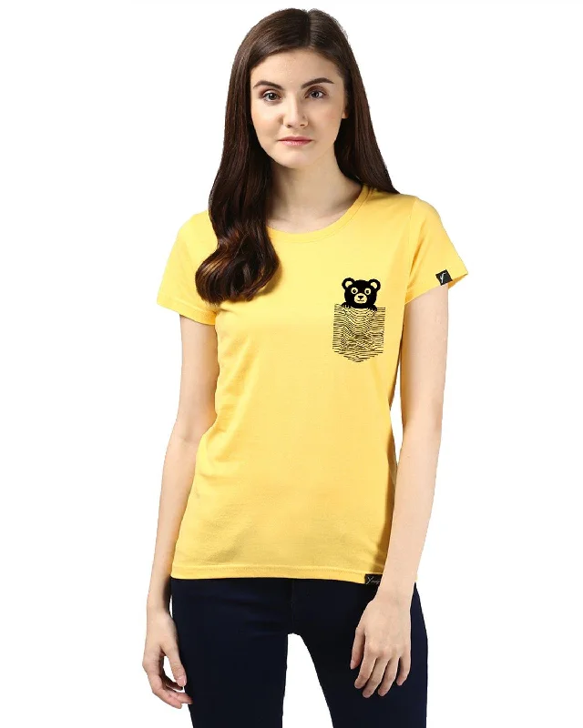 Sale Event Womens Half Sleeve Teddybear Printed Yellow Color Tshirts