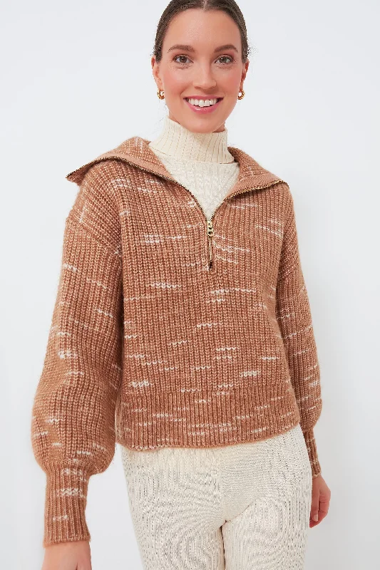 Take Advantage Golden Bronze and Egret Ridley Half Zip Knit