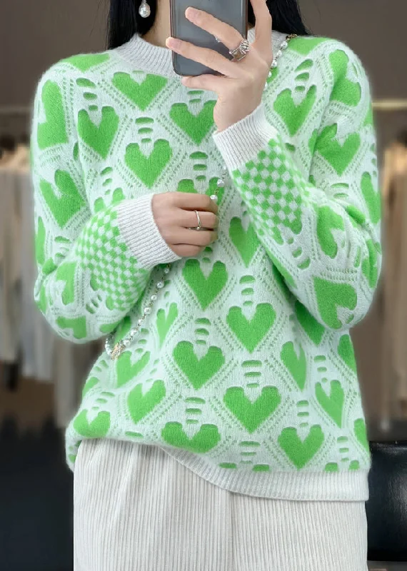Great Bargains Women Green O Neck Patchwork Cashmere Knit Top Long Sleeve