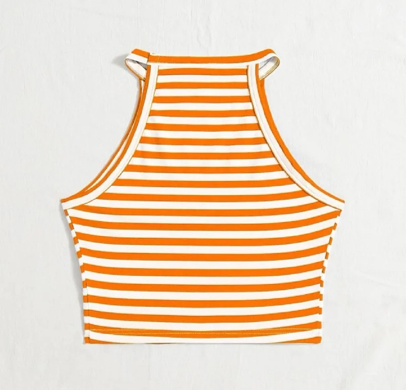 Steals and Deals Orange and White Striped Crop Top