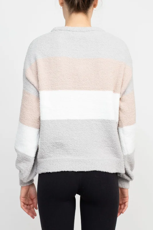 Weekend Deal Boat Neck Long Sleeve Fuzzy Sweater