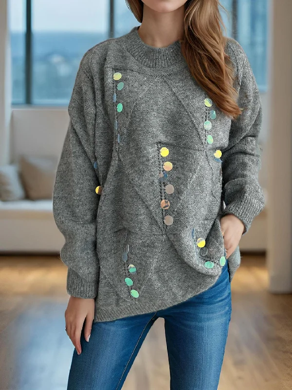 Deal of the Day Sequin Mock Neck Long Sleeve Sweater
