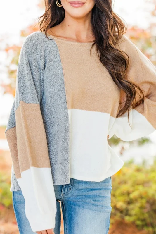 Limited Time Discount Casual Patchwork  Contrast O Neck Tops Sweater