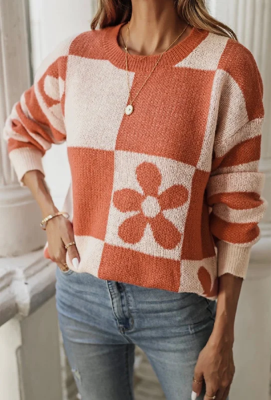 Discount Deals Checked Floral Print Sweater