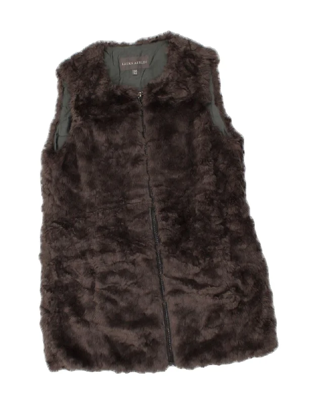 Amazing Deals LAURA ASHLEY Womens Faux Fur Gilet UK 10 Small  Grey Polyester