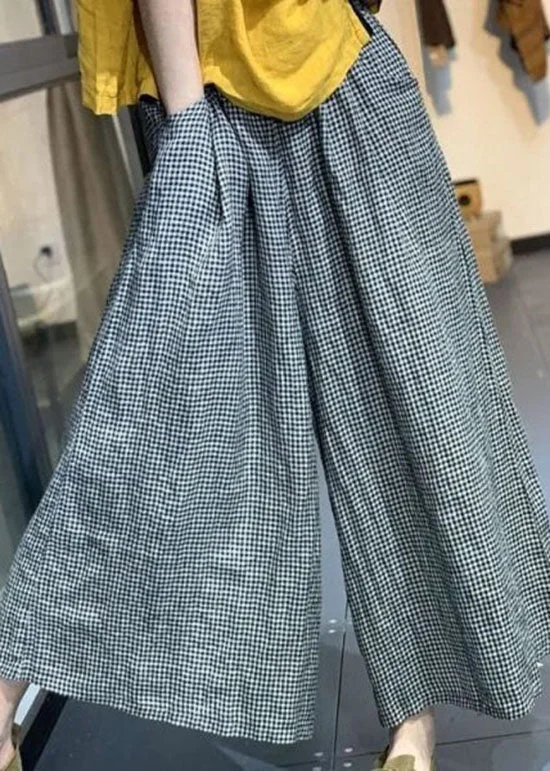 Daily Deals Women Small Plaid Pockets Patchwork Cotton Wide Leg Pants Summer