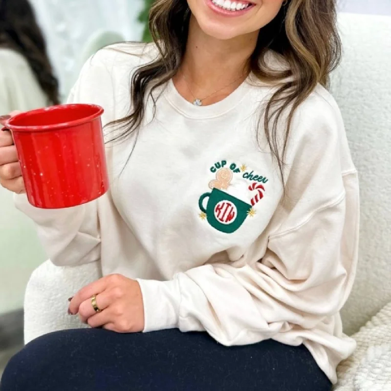 Act Now Monogrammed 'Cup Of Cheer' Crewneck Sweatshirt