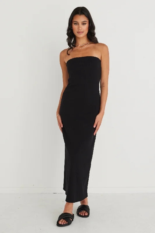 Buy Today Luca Black Strapless Rib Jersey Maxi Dress
