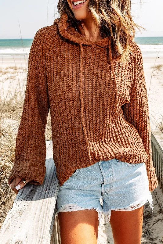 New Markdowns Rib-Knit Drawstring Hooded Sweater