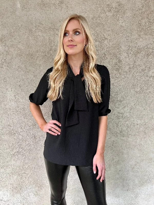 Stock Up Black  Neck Tie Top