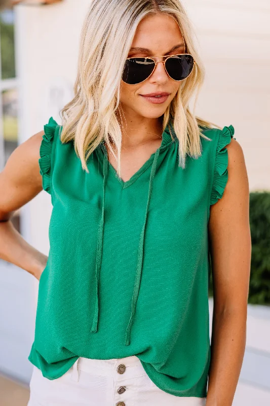 Hurry Up Play The Game Kelly Green Ruffled Tank
