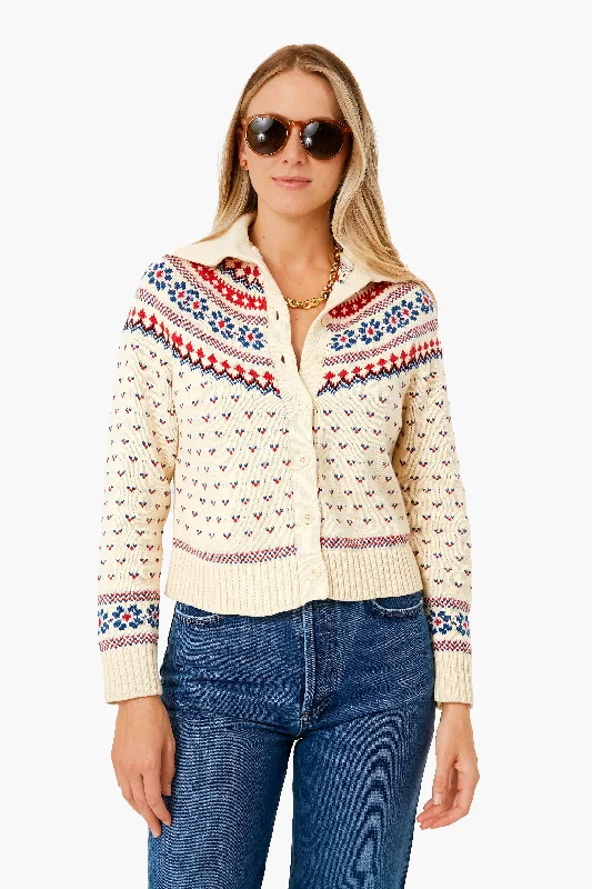 Quick Sale Cream Floral Fairisle Mini Collar Cardigan