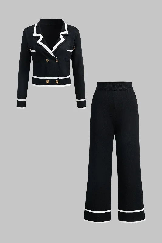 The Best Prices Contrast Knit Button Cardigan And Pants Set