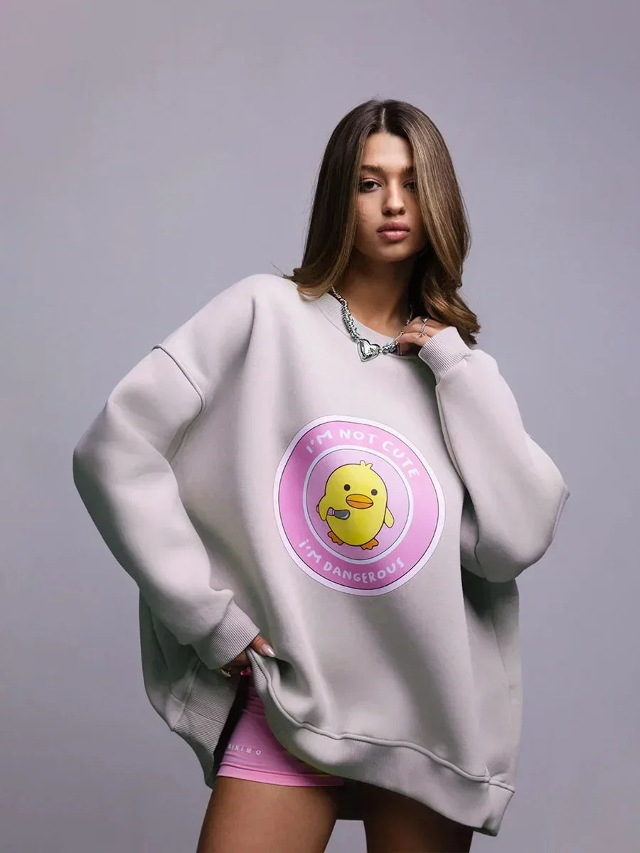Steals and Deals Chic Casual Trendy Warm Round Neck Oversized Sweatshirt