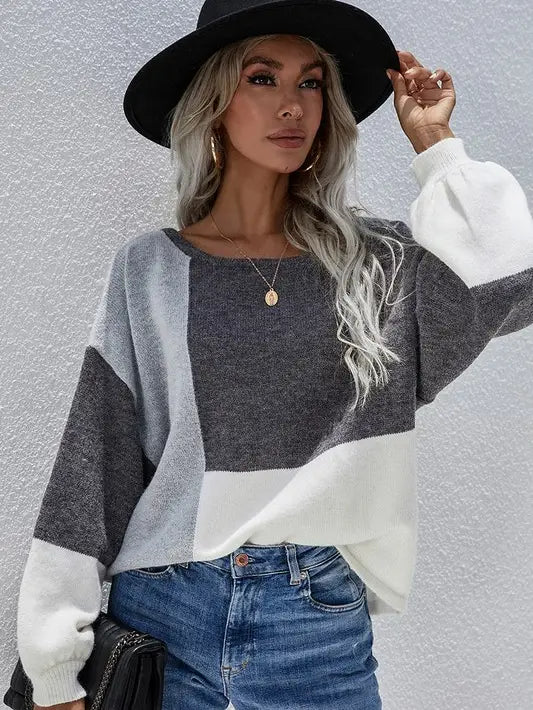 Don't Wait Color Blocked Round Neck Sweater