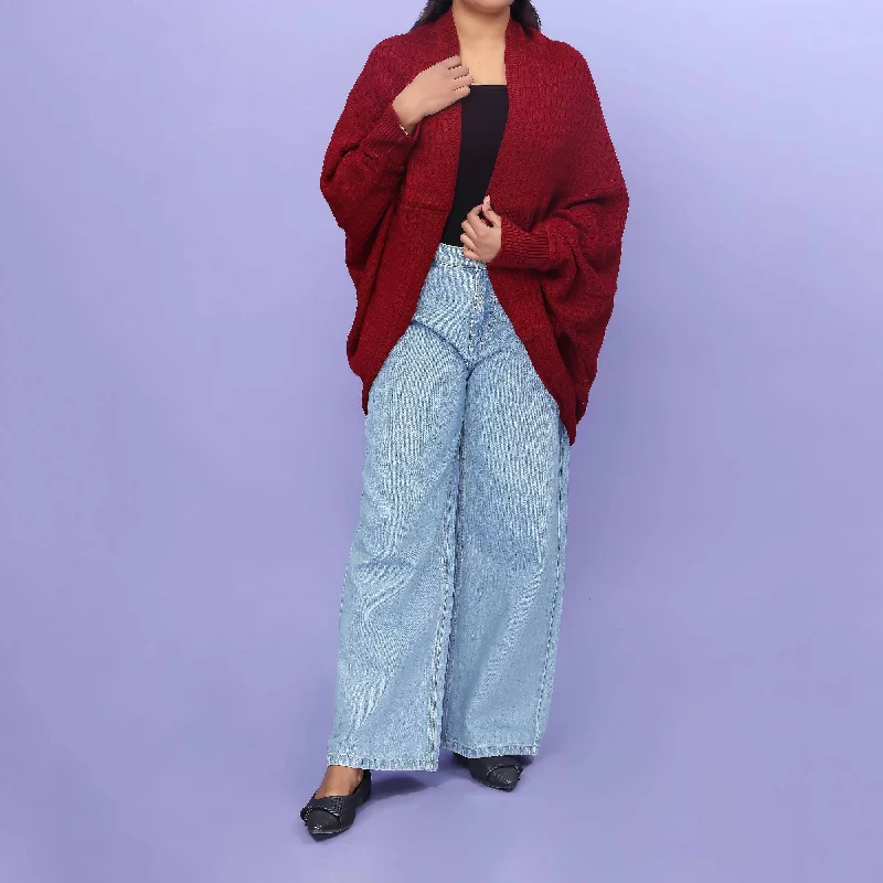 New Markdowns Maroon Acrylic Winter Sweater PW4875