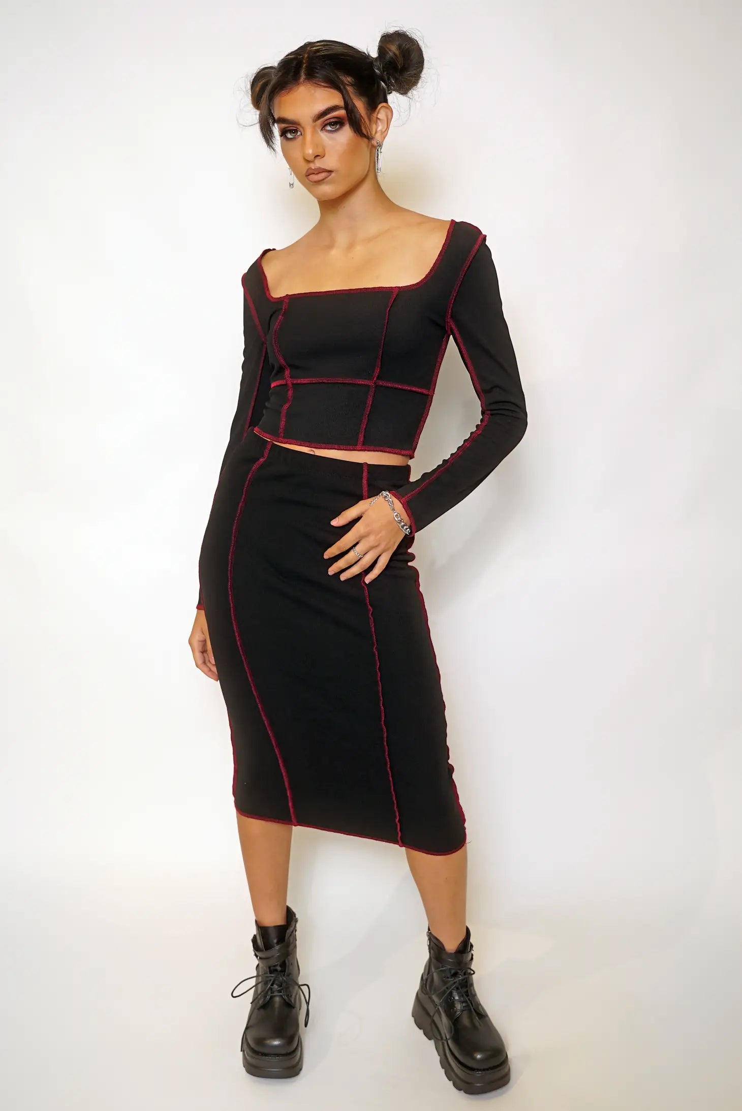 Epic Deals Y2K Overstitch Top & Skirt Set