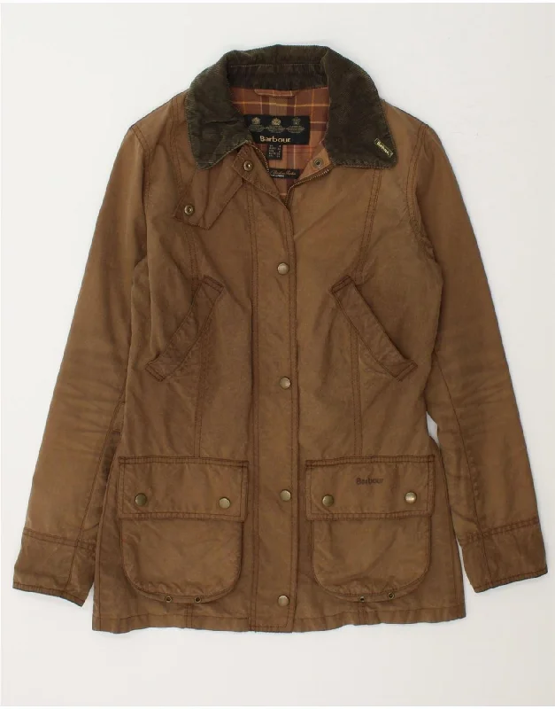 Year-End Sale BARBOUR Womens Leather Jacket UK 8 Small Brown Leather