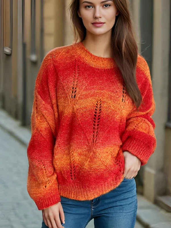 Special Price Openwork Round Neck Long Sleeve Sweater