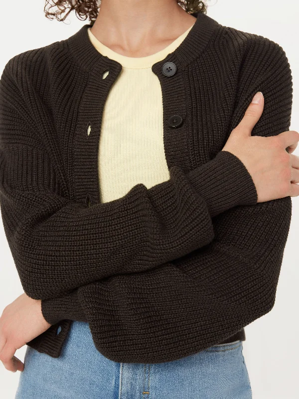 Reduced Rates The SeaCell™ Crewneck Cardigan in Dark Chocolate