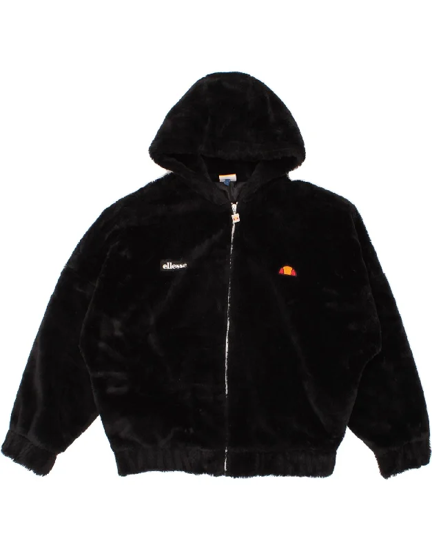 Special Buy ELLESSE Womens Hooded Fleece Jacket UK 10 Small Black Polyester
