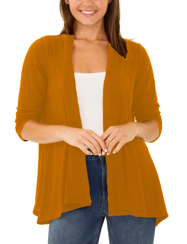 Weekend Bargains to Grab 3/4 Sleeve Open Front Waffle Weave Cardigan