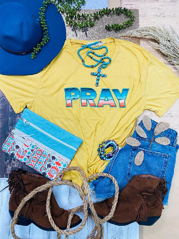 Weekend Discounts to Savor Stitched Serape Pray on Mustard Cuff Tee