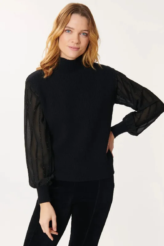Weekend Bargains to Savor Josephine sheer sleeve Sweater-Black