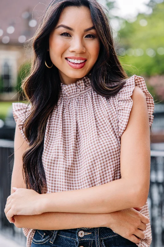 Discount Days Need Your Love Brown Gingham Tank