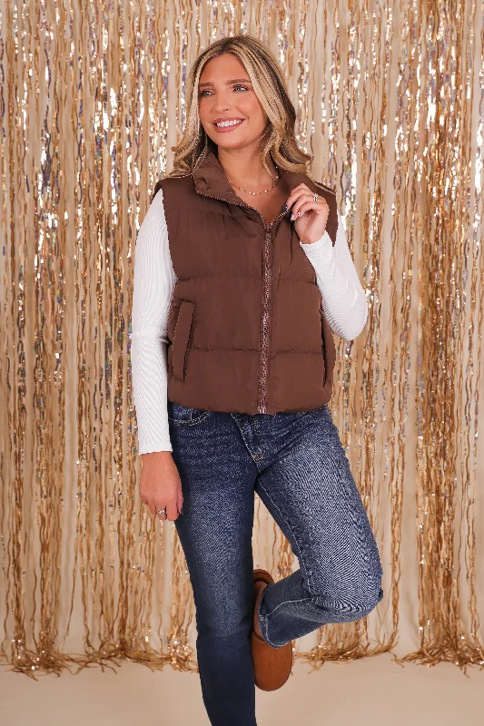 Quick Sale On the Slopes Puffer Vest-Brown