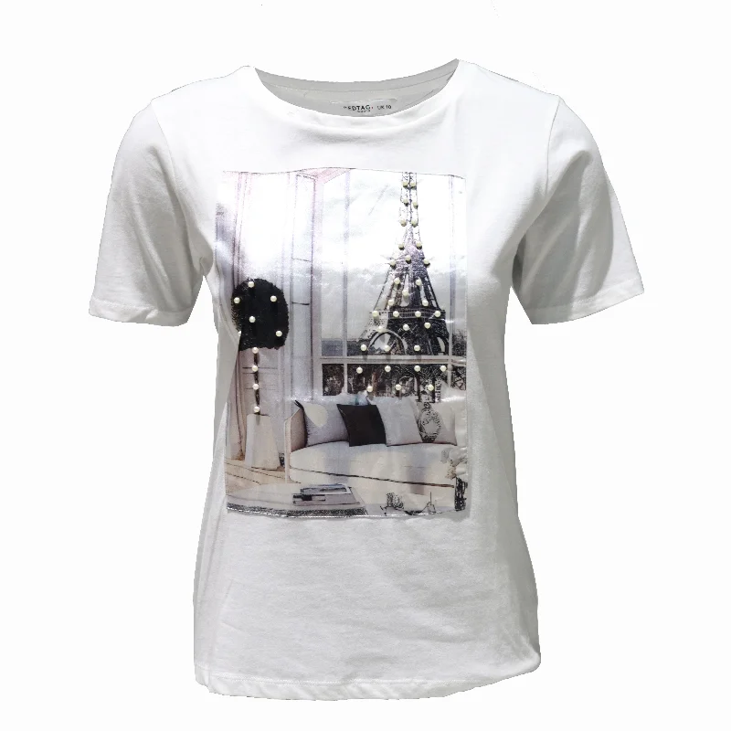 Super Savings White Print T-Shirt