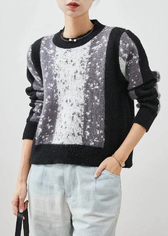 Daily Deals Black Tie Dye Knit Short Sweater Thick Winter