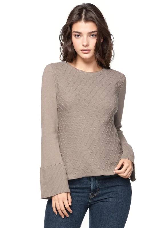 One-Day Only Cameron Bell Sleeve Novelty Stitch Cotton Cashmere Crewneck Sweater
