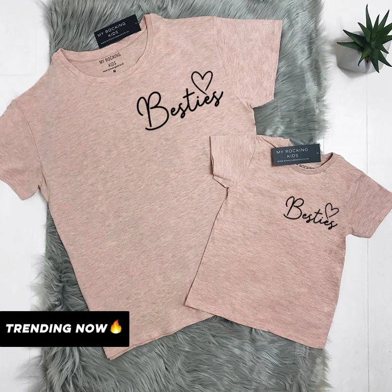 Massive Savings Besties Mini Logo Mum & Kid Heather Peach Matching Tees (MRK X)