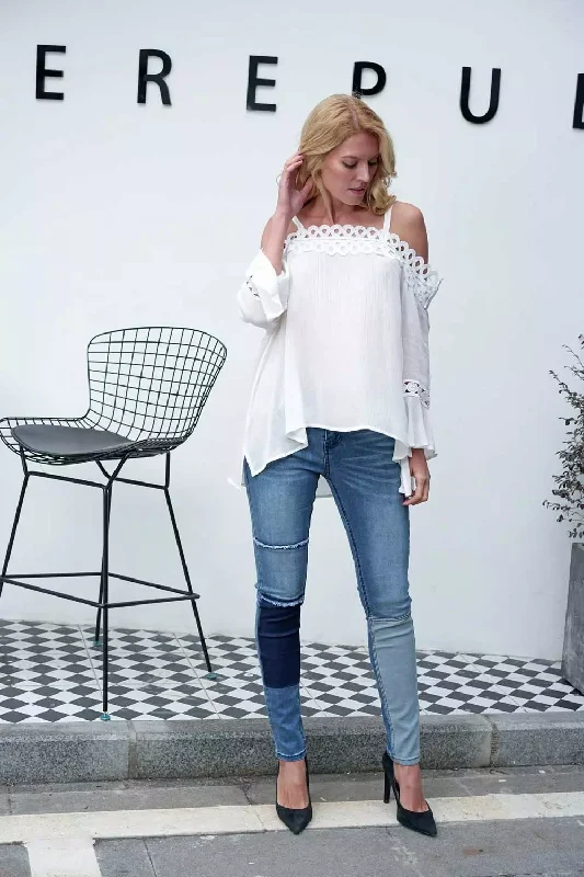 Fantastic Savings Orange by Fashion Village, JN-08 Renée Patchwork Denim Jean