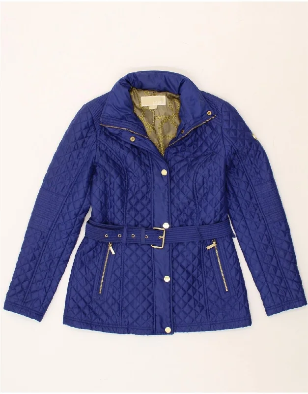 Make Your Weekend Count with Savings MICHAEL KORS Womens Hooded Quilted Jacket UK 6 XS Blue Polyester