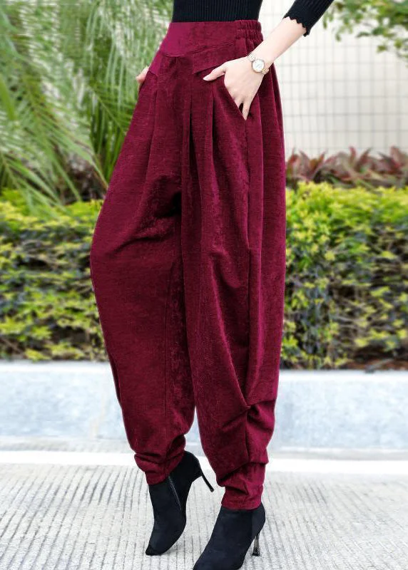 Huge Savings Loose Mulberry Wrinkled Pockets Patchwork Corduroy Harem Pants Fall