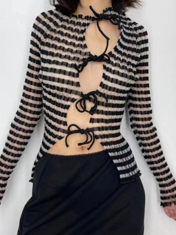 Savings Event Hollow Bow Tie Cardigan Top