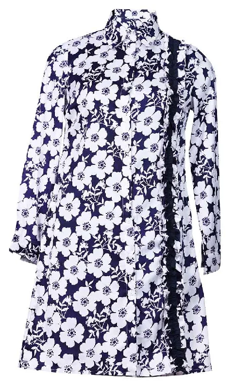 Can't Resist Everydaywear Floral White And Blue Printed Button Down Tunic
