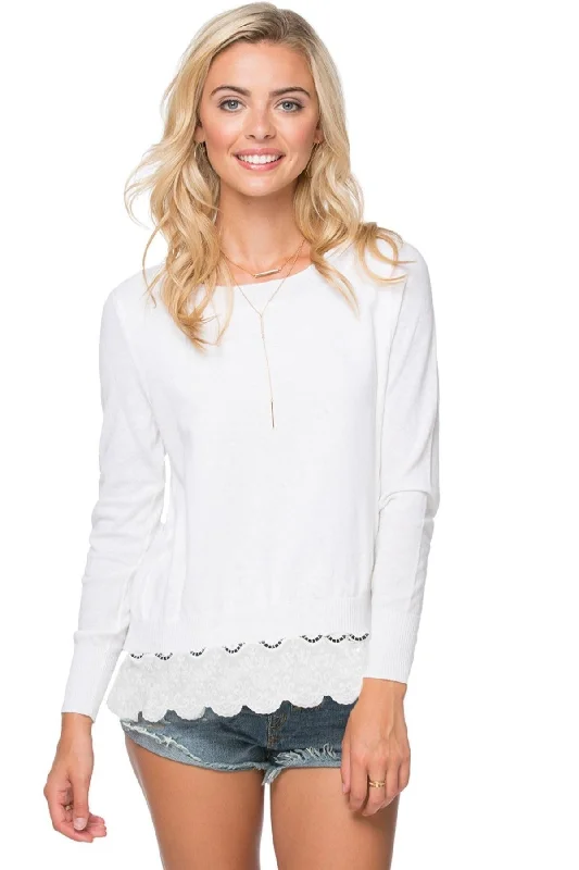 Now or Never Boat Neck Sweater | Mixed Media Knit w/Eyelet Woven | Subtle Luxury